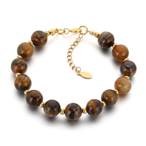 Tiger Eye Rannerengas, kanssa 304 Stainless Steel, Pyöreä, käsintehty, muoti korut & Unisex, enemmän värejä valinta, Pituus N. 20 cm, Myymät PC