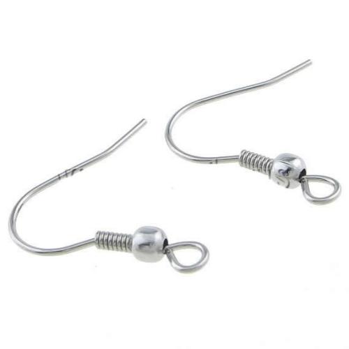 Rozsdamentes acél Hook earwire, 316 rozsdamentes acél, hurok, az eredeti szín, 20mm, 0.7mm, Lyuk:Kb 2.2mm, Által értékesített PC