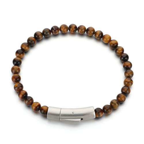 Ojo de tigre Pulsera, con Partículas de acero & Turquesa natural, Esférico, hecho a mano, Joyería & para hombre, más colores para la opción, 210x6mm, Vendido por UD