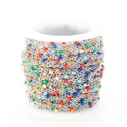 Decorative Beaded Chain 304 Stainless Steel plated DIY & enamel Sold By Spool