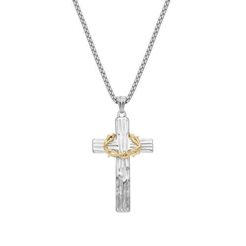 304 rostfritt stål Halsband, Cross, plated, mode smycken & Unisex, fler färger för val, Längd 60 cm, Säljs av PC