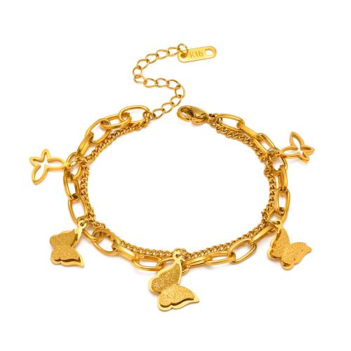Aço inoxidável 304 pulseira, with 5cm extender chain, Borboleta, banhado, Camada Dupla & para mulher, Mais cores pare escolha, comprimento Aprox 16 cm, vendido por PC