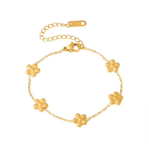304 roestvrij staal Armband, met 5cm extender keten, Bloem, gold plated, mode sieraden & voor vrouw, Lengte Ca 16 cm, Verkocht door PC
