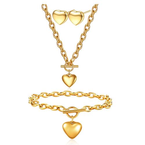 304 Stainless Steel Bracelet and Necklace Heart plated & for woman Sold By PC