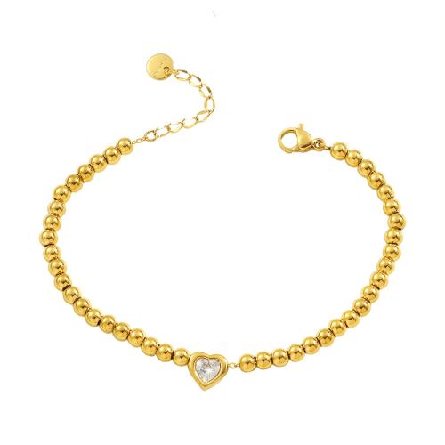 304 roestvrij staal Armband, met 5cm extender keten, Hart, gold plated, mode sieraden & balketting & micro pave zirconia & voor vrouw, Lengte Ca 16 cm, Verkocht door PC