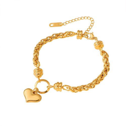 304 roestvrij staal Armband, met 5cm extender keten, Hart, gold plated, mode sieraden & voor vrouw, Lengte Ca 16 cm, Verkocht door PC