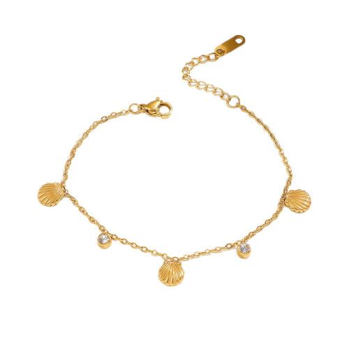 304 roestvrij staal Armband, met 5cm extender keten, Schelp, gold plated, mode sieraden & voor vrouw & met strass, Lengte Ca 16 cm, Verkocht door PC