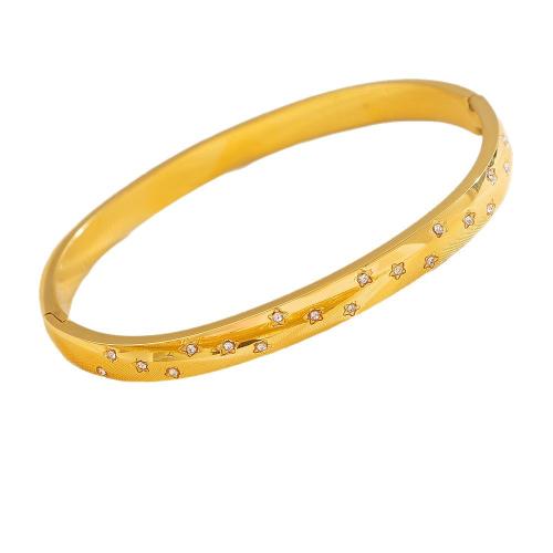 304 Stainless Steel Bangle gold color plated fashion jewelry & micro pave cubic zirconia & for woman 6mm Inner Approx 60mm Sold By PC