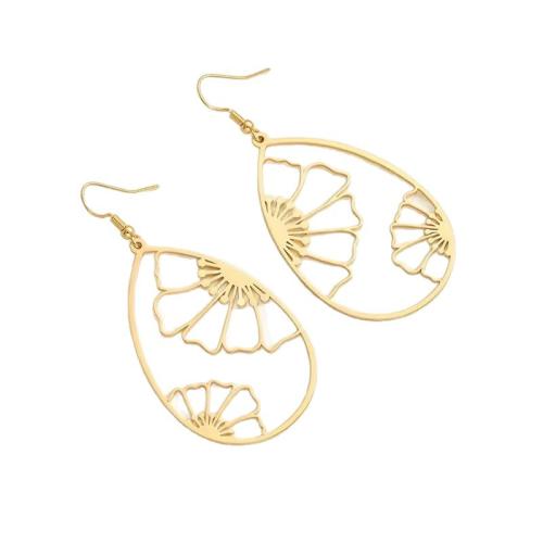 acero inoxidable 304 Pendientes con Colgantes, Gota, chapado en color dorado, para mujer & hueco, 33x70mm, Vendido por Par