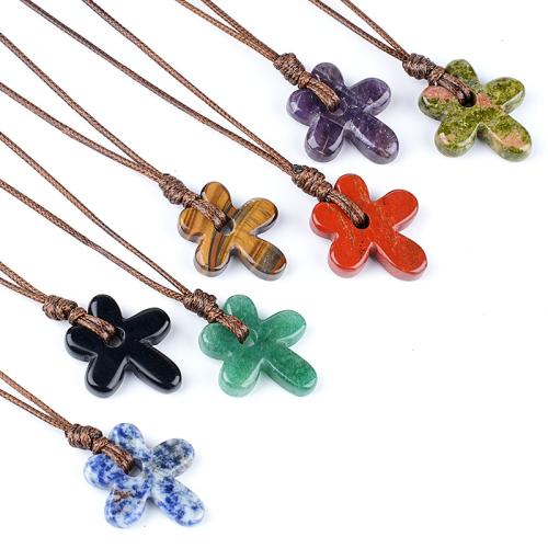 Gemstone Necklace with Wax Cord Flower Carved fashion jewelry & Unisex Length Approx 39 cm Sold By PC