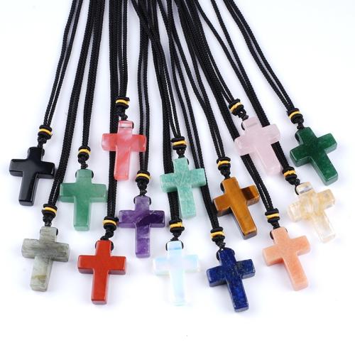 Dragi kamen Ogrlica, s Terylene Cord, Križ, uglađen, modni nakit & različiti materijali za izbor & bez spolne razlike, Dužina Približno 32 cm, Prodano By PC