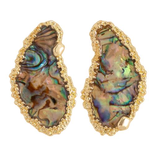 Shell Earrings Brass with Abalone Shell irregular gold color plated fashion jewelry & for woman coffee color Sold By Pair