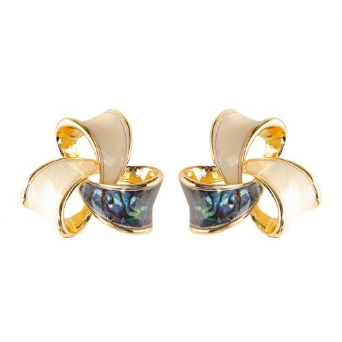 Shell Earrings Brass with Shell gold color plated fashion jewelry & for woman & enamel mixed colors Sold By Pair