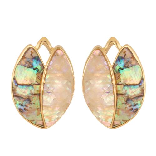 Shell Earrings Brass with Shell Leaf gold color plated fashion jewelry & for woman mixed colors Sold By Pair