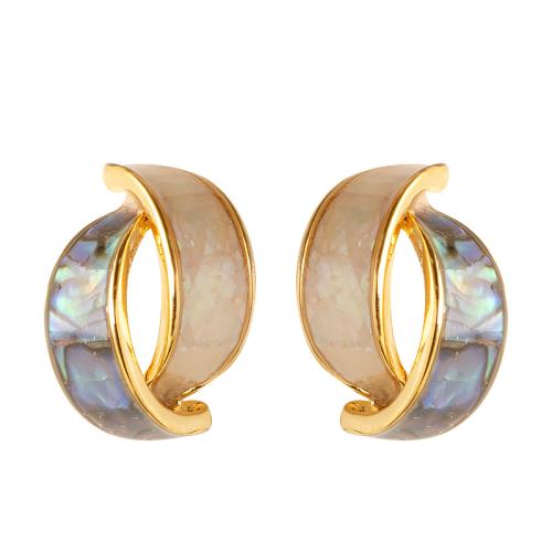 Shell Earrings Brass with Shell gold color plated fashion jewelry & for woman mixed colors Sold By Pair