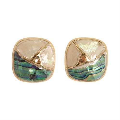 Shell Earrings Brass with Shell Square plated fashion jewelry & for woman & enamel Sold By Pair