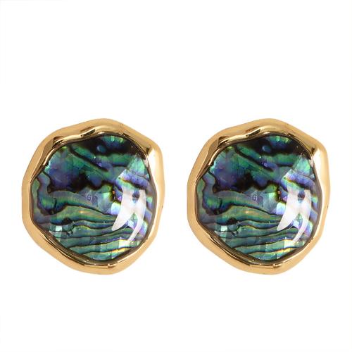 Shell Earrings Brass with Abalone Shell plated fashion jewelry & for woman Sold By Pair