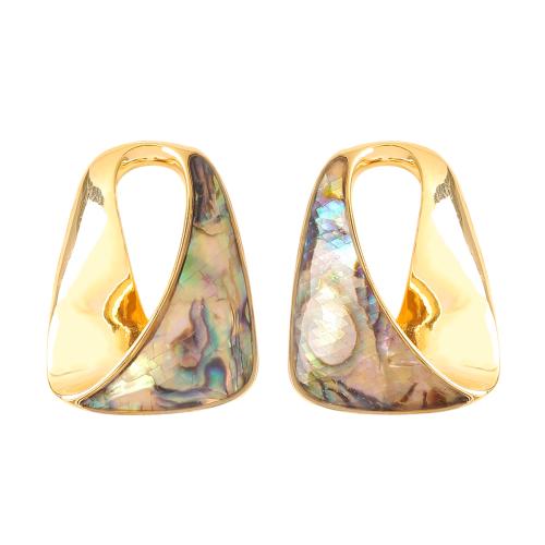 Shell Earrings Brass with Abalone Shell plated fashion jewelry & for woman coffee color Sold By Pair