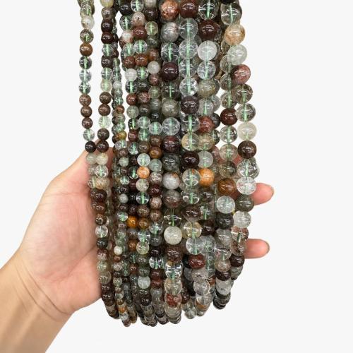 Naturlige kvarts smykker perler, Green Phantom Quartz, Runde, du kan DIY & forskellig størrelse for valg, Solgt Per Ca. 38 cm Strand