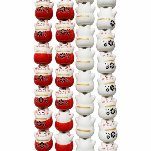 Impression de porcelaine, perles, porcelaine, Fortune Cat, DIY, plus de couleurs à choisir, 17.80x17.20mm, Trou:Environ 2.5mm, Vendu par PC