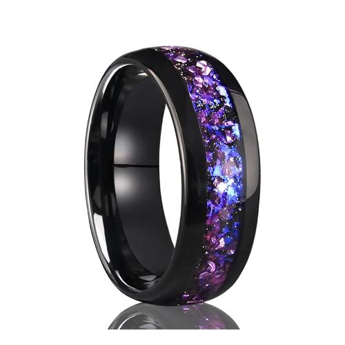 Wolfraam staal Finger Ring, met Amethist, plated, verschillende grootte voor keus & voor de mens, zwart, Maat:5-15.5, Verkocht door PC