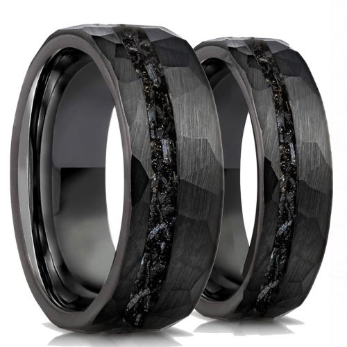 Wolfram stål Fingerring, med Meteorit, forgyldt, Unisex & forskellig størrelse for valg & forskellige stilarter for valg, sort, Størrelse:5-15.5, Solgt af PC