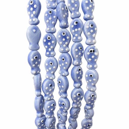 Impression de porcelaine, perles, porcelaine, poisson, DIY, plus de couleurs à choisir, 12x19mm, Trou:Environ 2.5mm, Vendu par PC