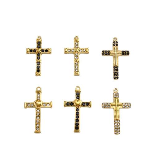 Nerezová ocel Cross Přívěsky, 304 Stainless Steel, Kříž, barva pozlacený, DIY & různé styly pro výběr & s drahokamu, 10PC/Bag, Prodáno By Bag