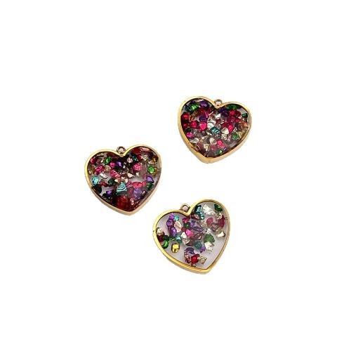Edelsteen Hangers Sieraden, 304 roestvrij staal, met Edelsteen, Hart, gold plated, willekeurig verzonden & DIY & epoxy sticker, 20x18mm, 10pC's/Bag, Verkocht door Bag