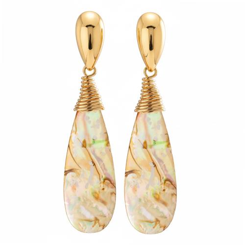 Brincos de Concha, cobre, with Concha alabone, banhado, joias de moda & para mulher, cores misturadas, 16x67mm, vendido por par