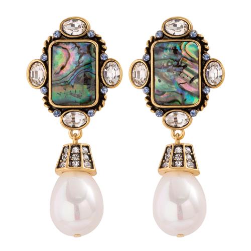 Shell Naušnice, Mesing, s Abalone Shell & Plastična Pearl, pozlaćen, modni nakit & za žene & s Rhinestone, miješana boja, 20x41mm, Prodano By par