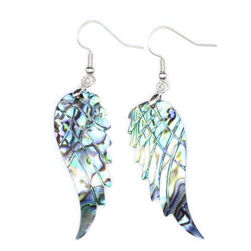 Shell Buail Earring, Cruth Sciathán, Snoite, jewelry faisin & do bhean, dathanna níos mó le haghaidh rogha, 64x16x2mm, Díolta De réir Péire
