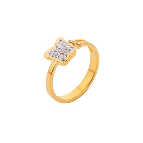 304 rustfrit stål Fingerring, Butterfly, forgyldt, forskellig størrelse for valg & for kvinde & med rhinestone, flere farver til valg, Størrelse:6-9, Solgt af PC