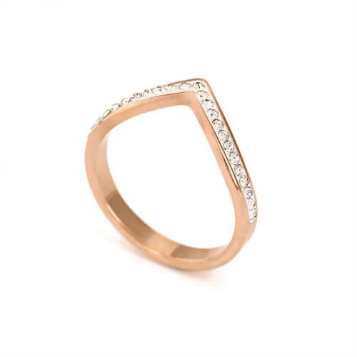 304 rostfritt stål Finger Ring, Bokstaven V, plated, olika storlek för val & för kvinna & med strass, fler färger för val, Storlek:6-9, Säljs av PC