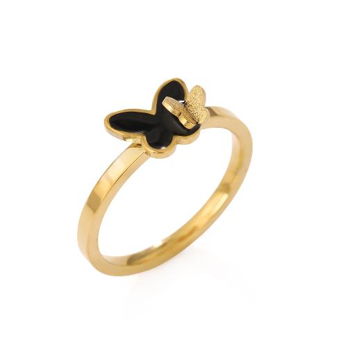 304 rustfrit stål Fingerring, Butterfly, forgyldt, forskellig størrelse for valg & forskellige stilarter for valg & for kvinde & emalje, Størrelse:6-9, Solgt af PC