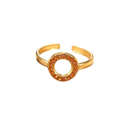Aço inoxidável 304 Cuff Ring Finger, cromado de cor dourada, Vario tipos a sua escolha & para mulher & com strass, tamanho:8, vendido por PC