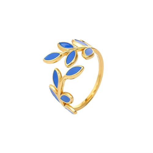 304 Nerūdijantis plienas Cuff Finger Ring, Lapas, aukso spalva padengtas, moters & emalė, daugiau spalvų pasirinkimas, Dydis:8, Pardavė PC