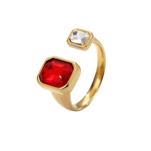304 rustfrit stål Cuff fingerring, Geometrisk mønster, guldfarve belagt, forskellige stilarter for valg & Micro Pave cubic zirconia & for kvinde, Solgt af PC