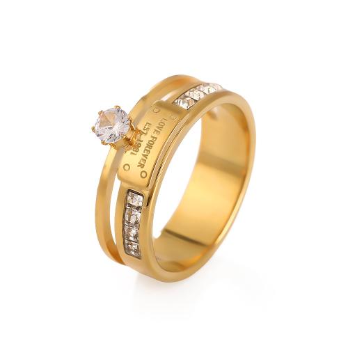 304 rustfrit stål Fingerring, forgyldt, forskellig størrelse for valg & Micro Pave cubic zirconia & for kvinde, flere farver til valg, Størrelse:6-9, Solgt af PC