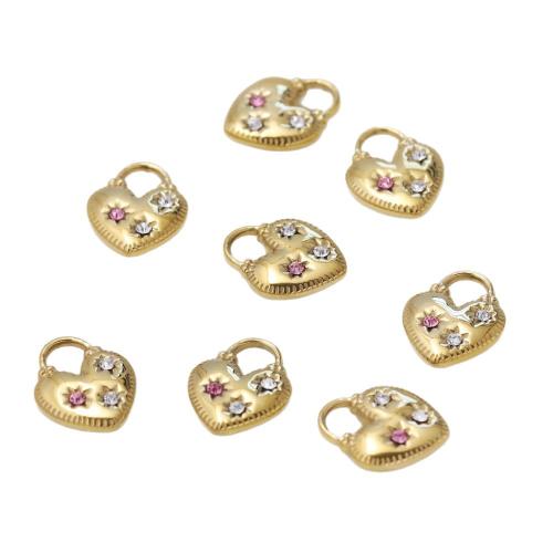 Stainless Steel Heart Pendants 304 Stainless Steel gold color plated DIY & with rhinestone Sold By Bag