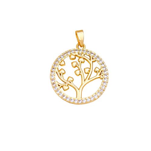 Cirkónia mikro Pave Sárgaréz Medál, Tree of Life, galvanizált, DIY & különböző stílusokat a választás & mikro egyengetni cirkónia, pendant size 14-24mm, Által értékesített PC