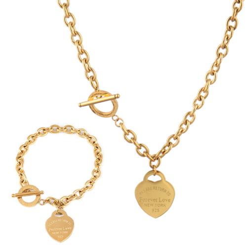 304 Stainless Steel Bracelet and Necklace Heart plated & for woman & enamel Sold By PC