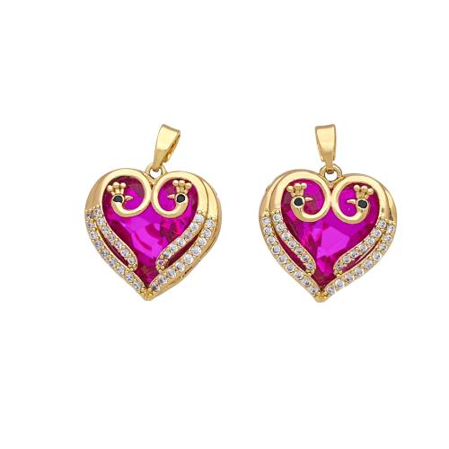 Terningformet Zirkon Micro Pave Messing vedhæng, Heart, forgyldt, du kan DIY & Micro Pave cubic zirconia, flere farver til valg, 17mm, Solgt af PC