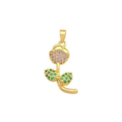 Cubic Zirconia Micro Pave Brass Pendants Flower plated DIY & micro pave cubic zirconia Sold By PC