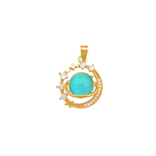 Ciondoli occhi di gatto, ottone, with occhi di gatto, placcato, DIY & stili diversi per la scelta & Micro spianare cubic zirconia, pendant size 14-23mm, Venduto da PC