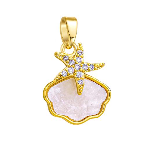 Ciondoli naturali di conchiglia bianca, ottone, with bianco conchiglia, placcato, DIY & stili diversi per la scelta & Micro spianare cubic zirconia, pendant size 13-25mm, Venduto da PC