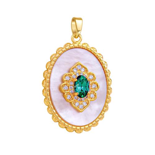 Ciondoli naturali di conchiglia bianca, ottone, with bianco conchiglia, placcato, DIY & stili diversi per la scelta & Micro spianare cubic zirconia, pendant size 15-20mm, Venduto da PC