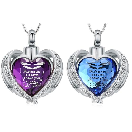 304 Stainless Steel Cinerary Casket Pendant with Crystal Heart DIY & with rhinestone Sold By PC