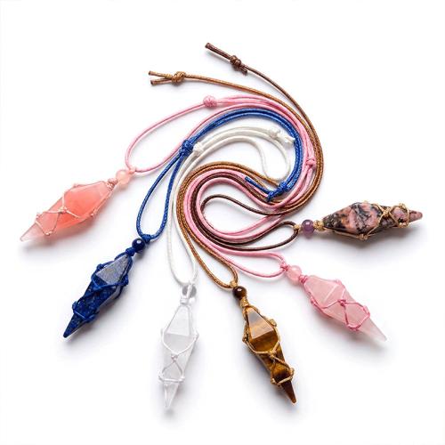 Ädelsten Halsband, med Terylene Cord, Geometriskt mönster, olika material för val & Unisex, gemstone size 12x42mm, Längd Ca 38 cm, Säljs av PC