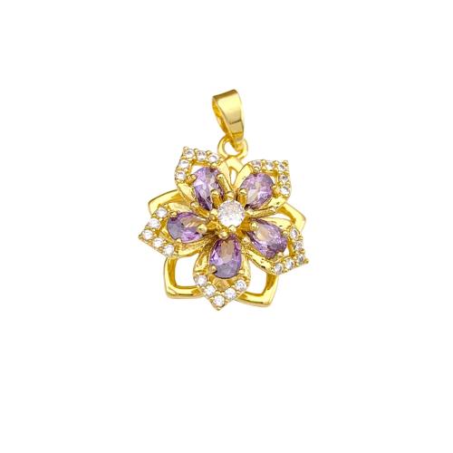 Messing hanger met micro-paved kubieke zirconia's, Bloem, plated, DIY & verschillende stijlen voor de keuze & micro pave zirconia, pendent size 13-17.5mm, Verkocht door PC